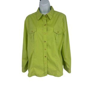 Chicos Lime Green Button Down Roll Up Long Sleeve Casual Blouse Size 2 US L